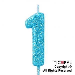 VELA NUMERAL CHICO 5.5 CM CON GIBRE CELESTE NUMERO 1 x 1